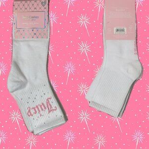 Juicy Couture White-Pink Crystal Accent Logo Name Size 4-10 Crew Socks-5 Pk